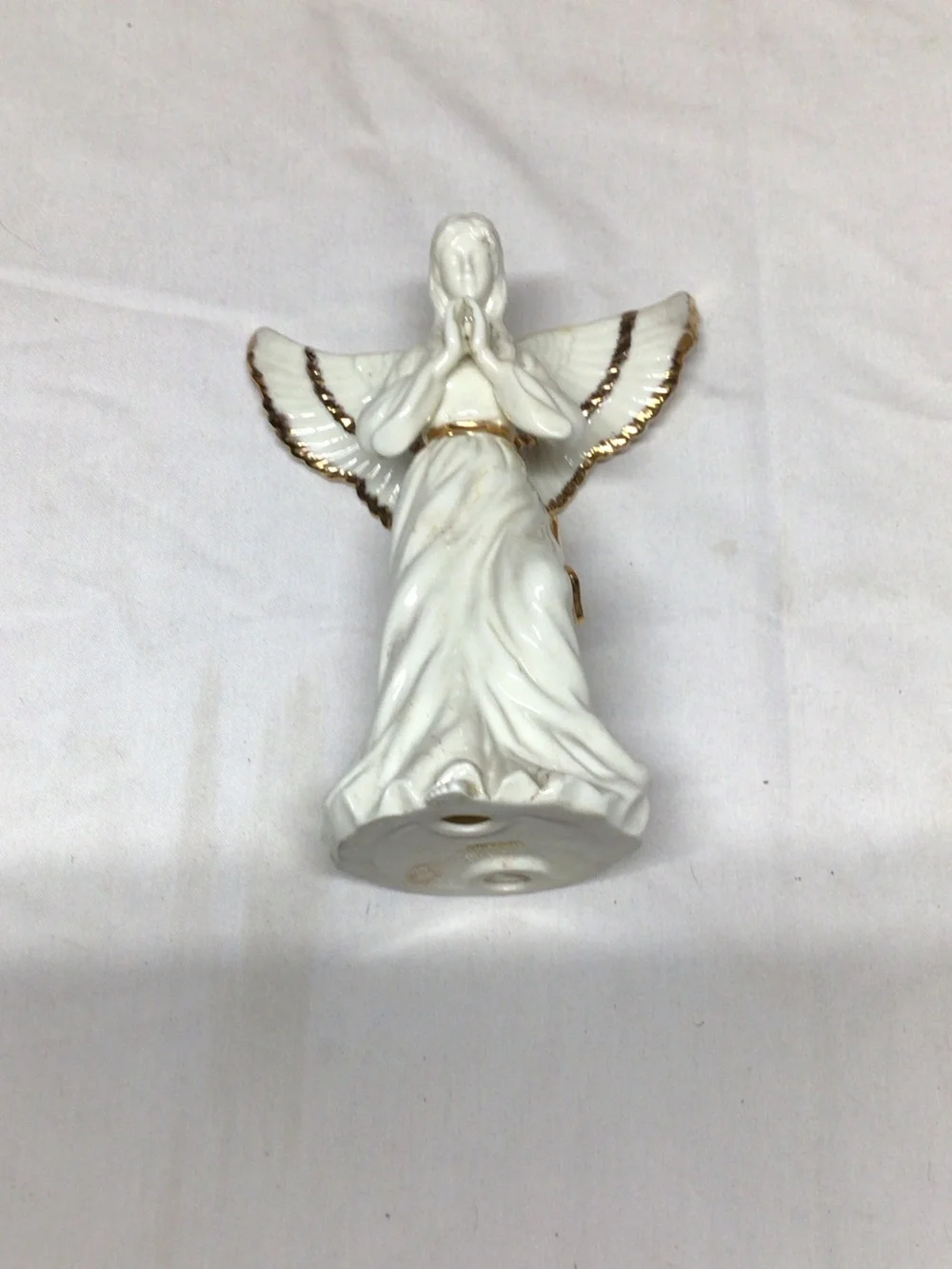 Source Unknown White and Gold Porcelain Angel Figurine